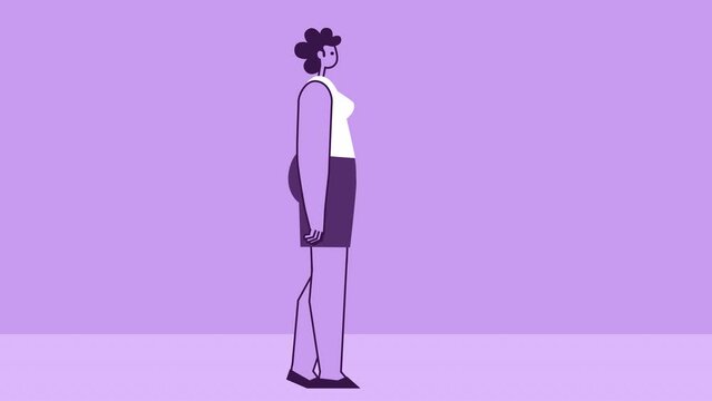 Purple Style Woman Flat Character Stop Hand Gesture. Isolated Loop Animation with Alpha Channel