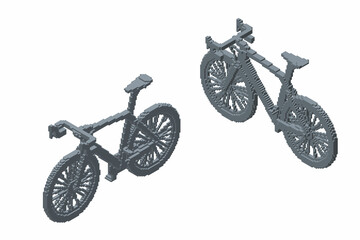 Velo bicycle made from cubes. Voxel bike. 3d Vector illustration. Isometric projection.