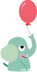 Funny elephant holding a balloon
