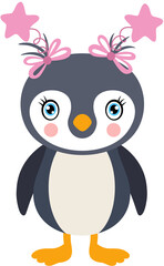 Cute girl penguin with stars