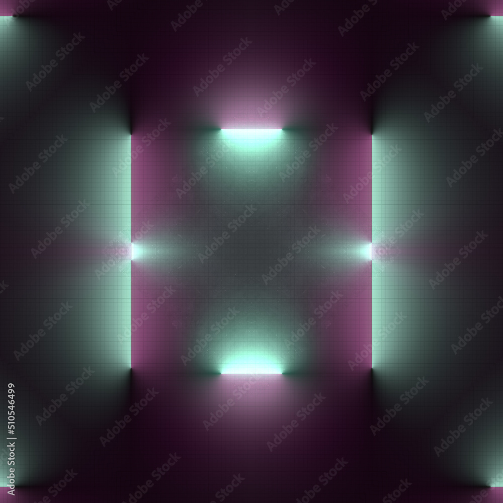 Aufkleber violet and blue fluorescent lamps on a dark concrete surface. kaleidoscopic pattern 3d rendering dig