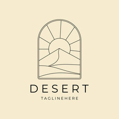 landscape desert with sun badge logo line art vector icon symbol graphic design illustration