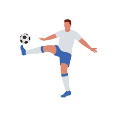 Fototapeta na wymiar Cartoon Soccer Player Kicking Ball On White Background.