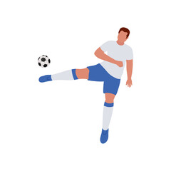 Faceless Footballer Player Kicking Ball On White Background.
