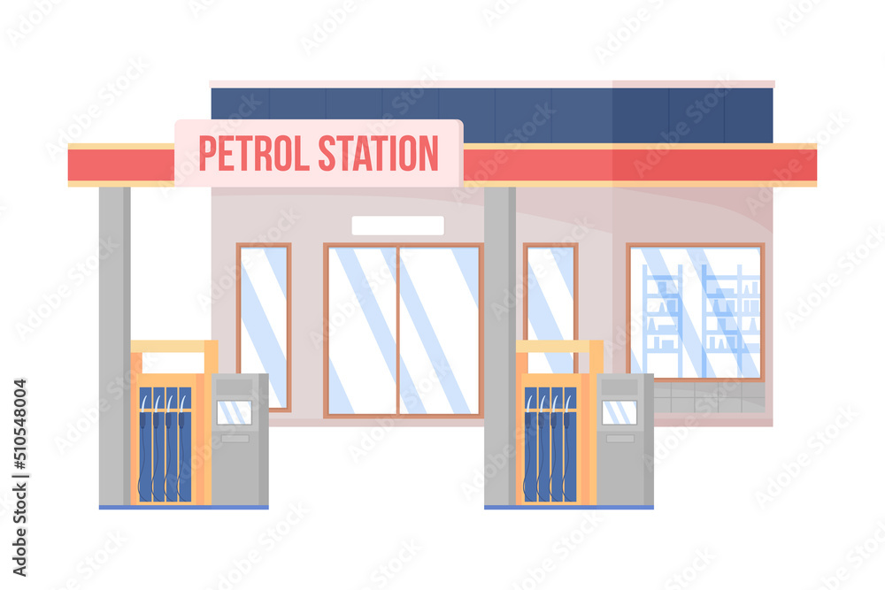 Poster petrol station semi flat color vector object. editable figure. full sized item on white. gasoline si