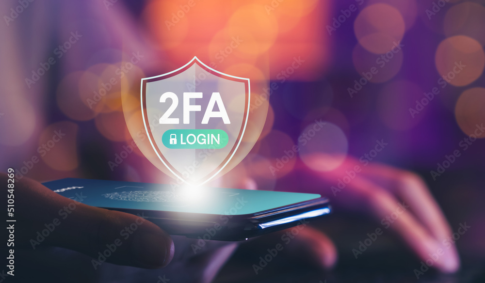 Poster password, secure login verification concept, hand using laptop and holding smartphone with show icon