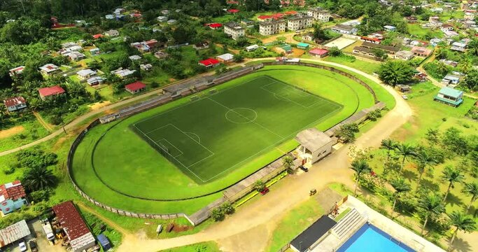 Aerial view from 13 Junho regional stadium at Prince Island,Príncipe is the world's first Biosphere Reserve by UNESCO