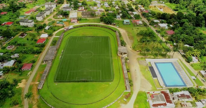 Aerial view from 13 Junho stadium at Prince Island,Sao Tome,Africa.Pr&iacute;ncipe is the world's first Biosphere Reserve by UNESCO