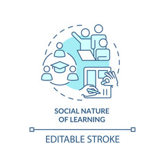 Social nature of learning turquoise concept icon. Teamwork. Principle of learning abstract idea thin line illustration. Isolated outline drawing. Editable stroke. Arial, Myriad Pro-Bold fonts used