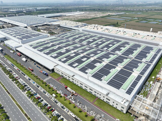 solar panels on factory rooftop