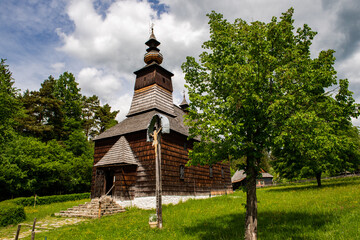 Fototapeta na wymiar Stara Lubovna Skansen Greek Catholic wooden church of St. Archangel Michael ,Slovakia Republic