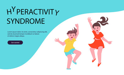 Fototapeta na wymiar Landing web page template with Hyperactive Children Problem