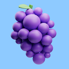 3d rendering of grape icon illustration on blue background