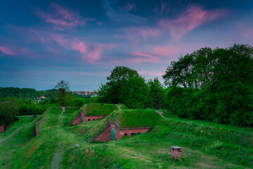 Old fortifications in Gdansk city at sunset, Poland