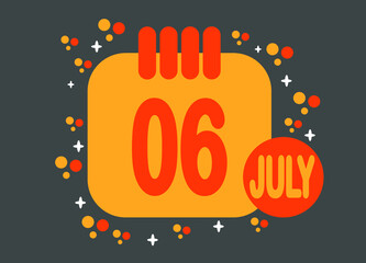 Day 6 July calendar. Orange icon with July month calendar template.