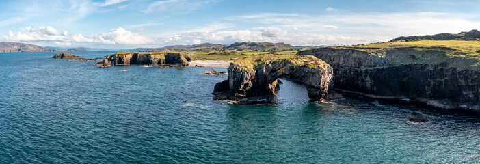 Aerial view of the Great Pollet Sea Arch, Fanad Peninsula, County Donegal, Ireland