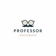 Professor with wooden pattern on his glasses for carpentry woodwork logo vector  template