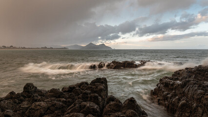 Crashing waves at Flat Rock Pauanui, New Zealand