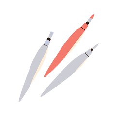 Water paint brushes with bristles and rounded reservoir handle. Paintbrushes for drawing, painting. Waterbrushes tools. Art supplies. Flat vector illustration isolated on white background