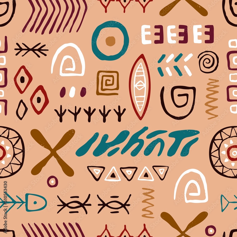 Aufkleber ethnic folk pattern with tribal elements, abstract shapes. seamless african background with ancient 