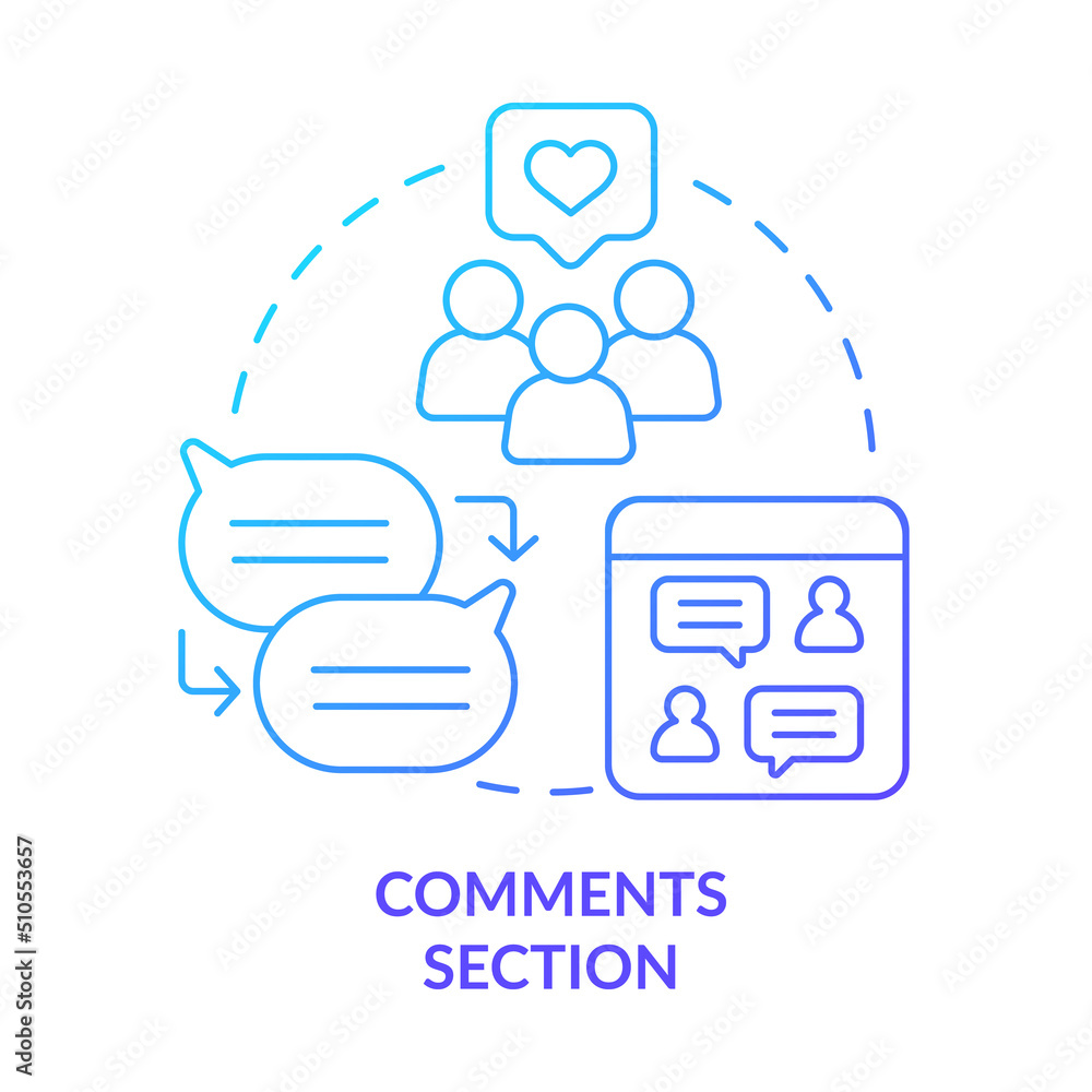 Wall mural comments section blue gradient concept icon. website users feedback and interaction. advanced seo ab