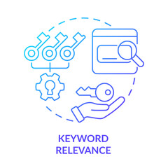 Keyword relevance blue gradient concept icon. Appropriate search result and content. Advanced SEO abstract idea thin line illustration. Isolated outline drawing. Myriad Pro-Bold font used
