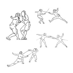 Colored hand sketch fencers. Vector illustration fencing vector