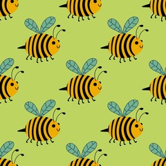 Kids seamless bee pattern for fabrics and packaging and gifts and cards and linens and wrapping paper