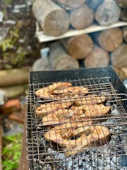 Fish on the grill in clouds of smoke 