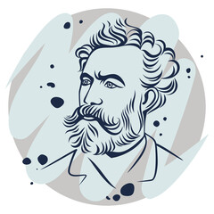 Vector portrait of French adventure literature and science fiction writer Jules Verne. A hand-drawn sketch on June 10, 2022 in Tula. - obrazy, fototapety, plakaty