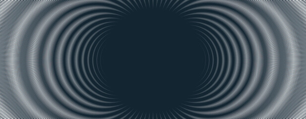 Fototapeta premium Abstract vector wave background made with linear Moire, op art effect surreal texture, sound and music waves theme, black and white grid abstraction.
