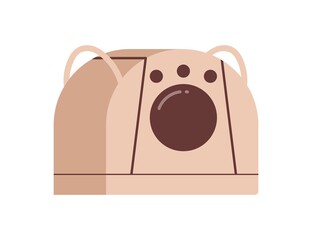 Cats carrier with bubble window. Pets box, bag with handles. Travel case for carrying, transporting, traveling with home feline animal, kitten. Flat vector illustration isolated on white background