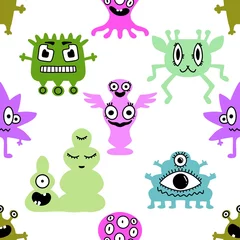 Fotobehang Cartoon seamless aliens and monsters pattern for kids and gifts and cards and linens and wrapping paper and fabrics © Tetiana