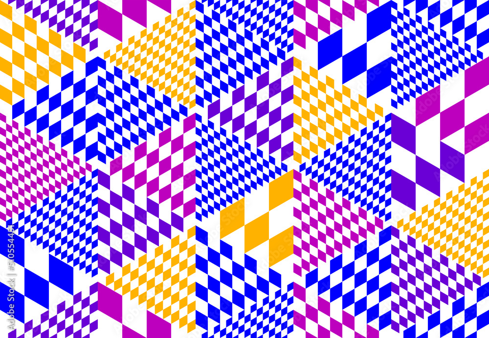 Aufkleber geometric 3d seamless pattern with cubes, rhombus and triangles boxes blocks vector background, arch