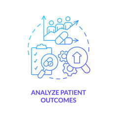 Analyze patient outcomes blue gradient concept icon. Improving quality of healthcare abstract idea thin line illustration. Medical treatment impact. Isolated outline drawing. Myriad Pro-Bold font used