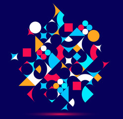 Abstract geometric design vector pattern composition, colorful 70s retro style template art, creative elegant background, modular abstraction.