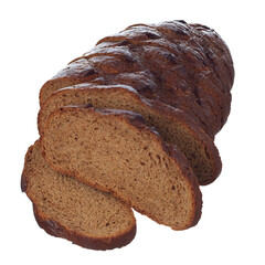 Rye bread, sliced, oval, isolated on a white background. The texture of freshly baked bread.