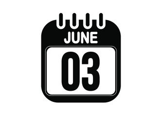 June 3. Day 3 of June. Black and white calendar vector. Template for the days of june.