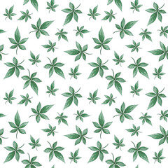 seamless pattern with watercolor leaves. Watercolor background with abstract leaves. Summer green seamless pattern. Suitable for digital paper, fabric, wallpaper