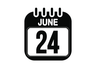 June 24. Day 24 of June. Black and white calendar vector. Template for the days of june.