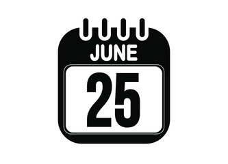 June 25. Day 25 of June. Black and white calendar vector. Template for the days of june.