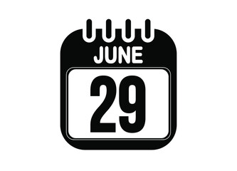 June 29. Day 29 of June. Black and white calendar vector. Template for the days of june.