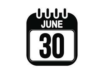 June 30. Day 30 of June. Black and white calendar vector. Template for the days of june.