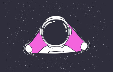 Astronaut peeps out from the hole in space