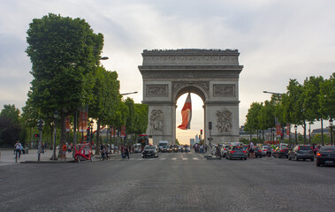 Triumphal Arch on the Champs Elyses at evening in Paris, France