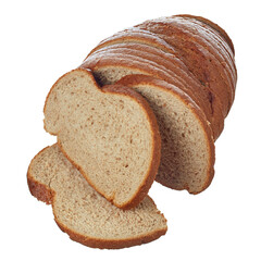 Fresh bread, sliced, oval-shaped, isolated on a white background. The texture of freshly baked bread.