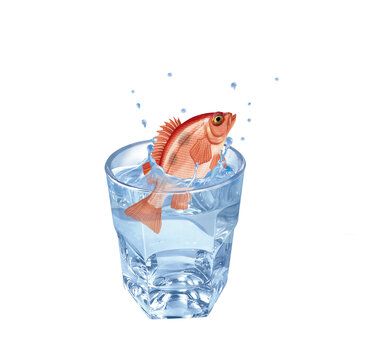 s&eacute;baste, poisson, &eacute;vasion, eau, en verre, boire, clapoter, glace, isol&eacute;, liquide, abattre, blanc, froid, bleu, &eacute;claboussure, bouillonner, transparent, clair, cool, frais, humide, propre, rafra&icirc;chissem