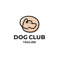 Dog head logo design template in line minimal style for pet brand