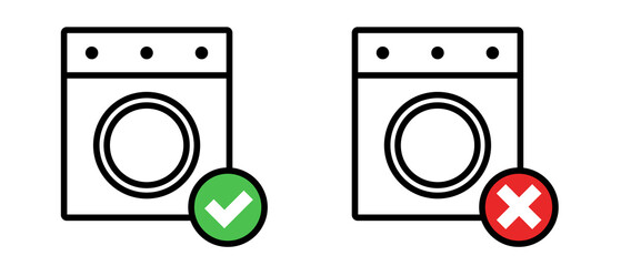 A set of icons of a washer and a check mark, and a washer and a cross mark. Vector.