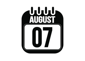 August 7. Day 7 of august. Black and white calendar vector. Template for the days of august.